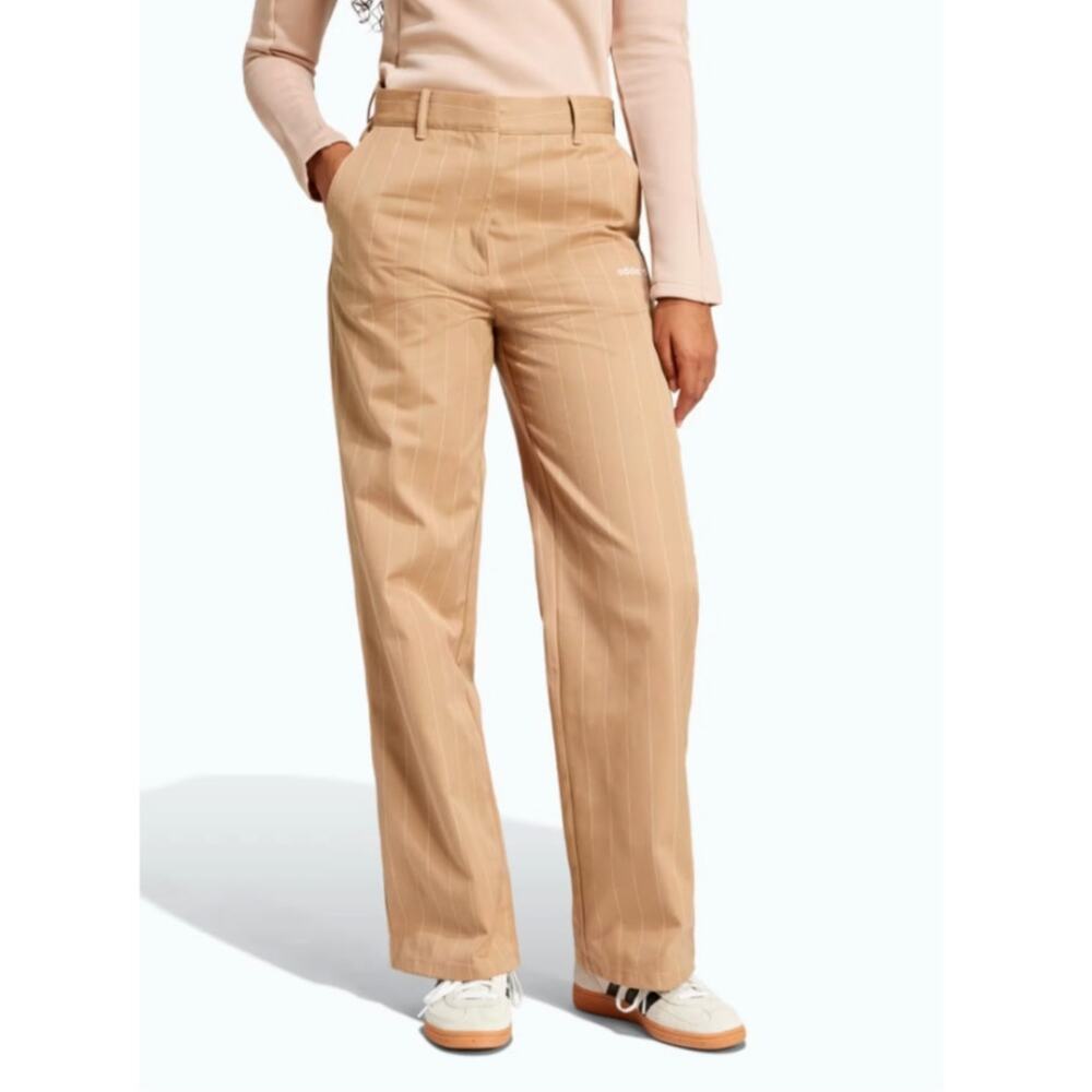 Adidas Warm Sandstone Off White Pinstripe Twill Loose Pants Size 8